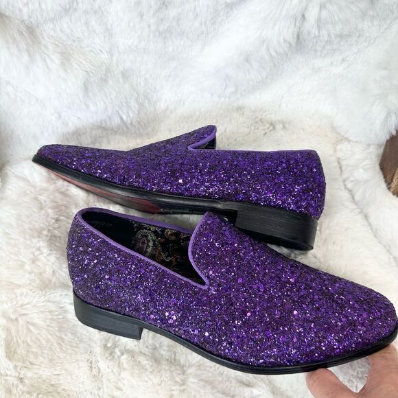 Enzo Romeo Mens Sparko Purple Glitter Slip On Tuxedo Dress Loafers Shoes 6.5 main image 4